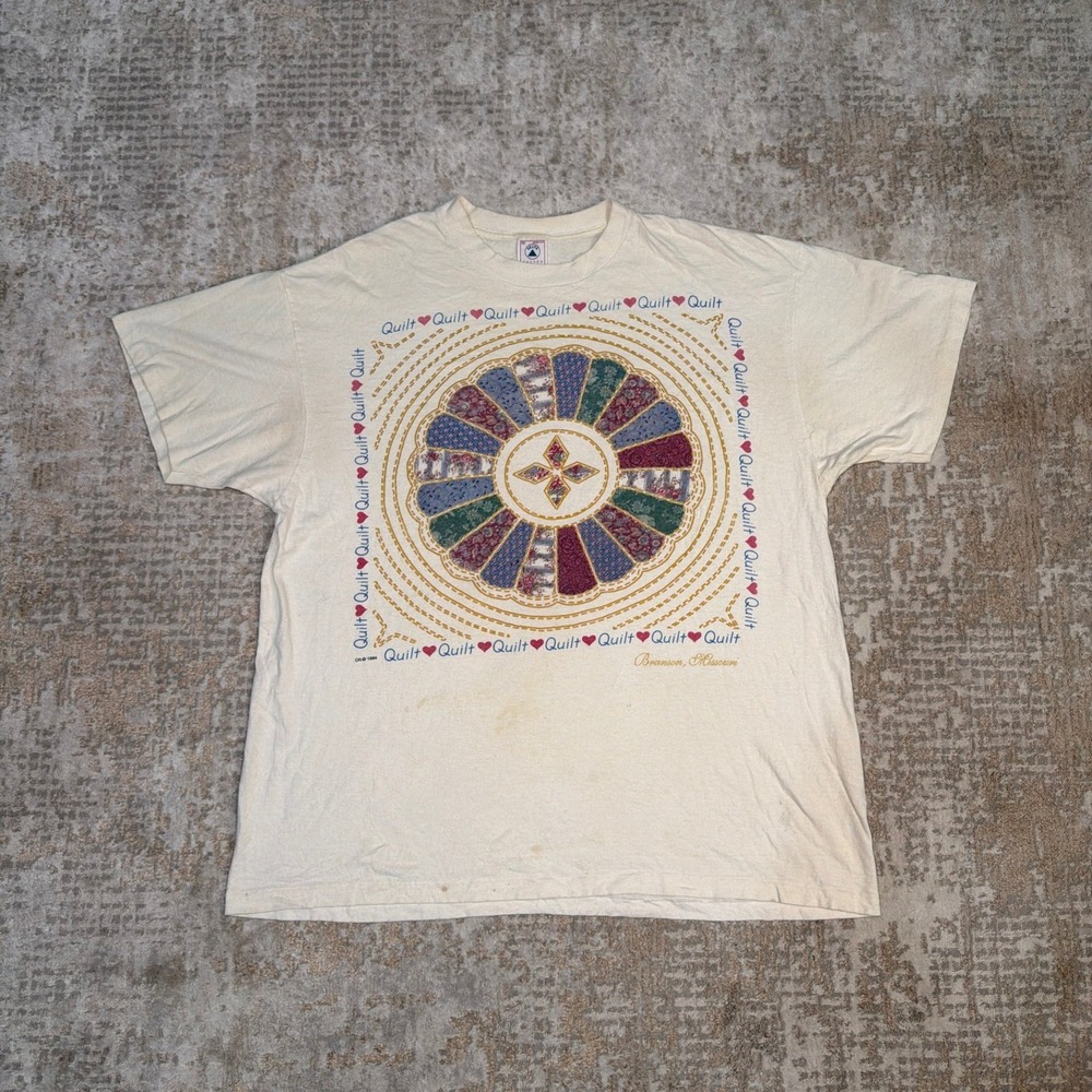 Vintage Delta 1994 Quilt Branson Missouri Folk Graphic Print Single Stitch Shirt